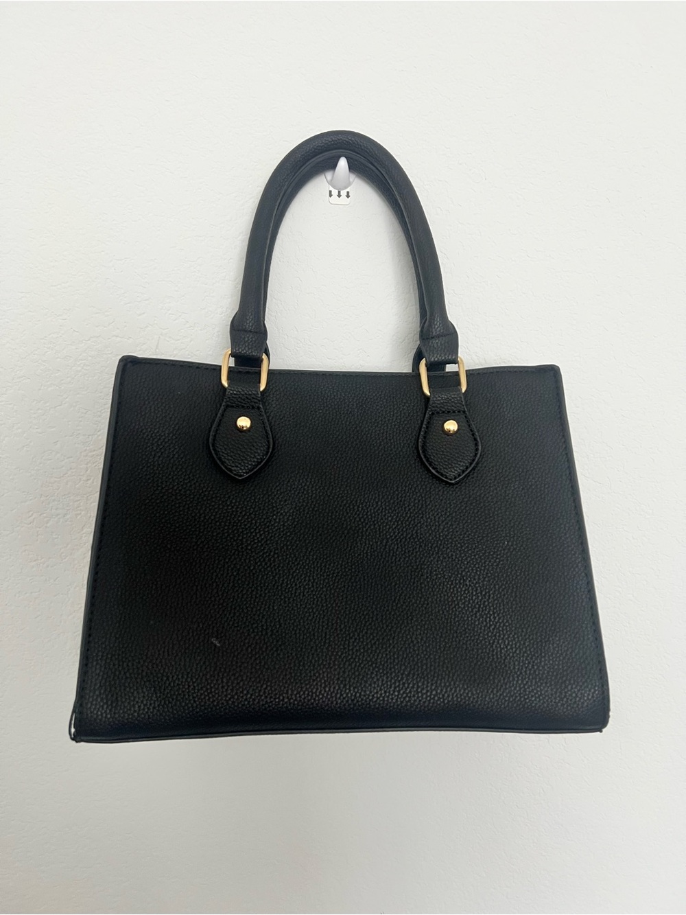 Classic Black Structured Tote Handbag with Gold-Tone Hardware